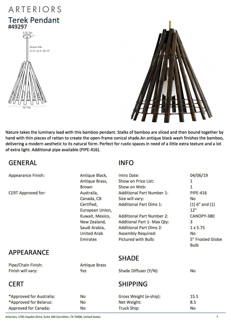 Arteriors Home New Arrivals Terek Pendant Arteriors Home New Arrivals Terek Pendant