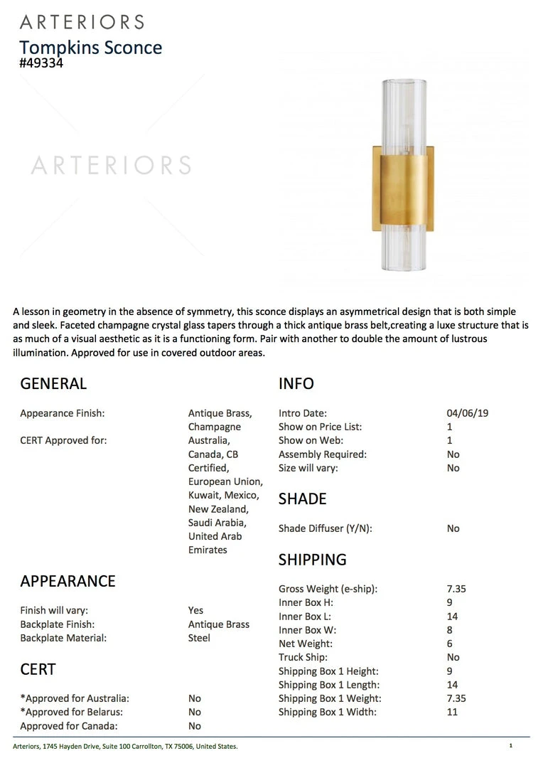 Arteriors Home Tompkins Wall Sconce New Arrivals 13 Arteriors Home Tompkins Wall Sconce New Arrivals