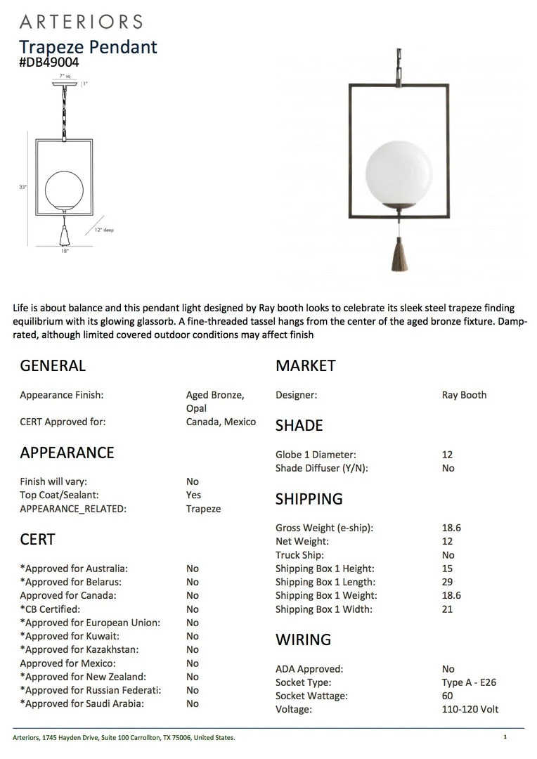 Arteriors Home New Arrivals Trapeze Pendant Antique Brass 9 Arteriors Home New Arrivals Trapeze Pendant Antique Brass