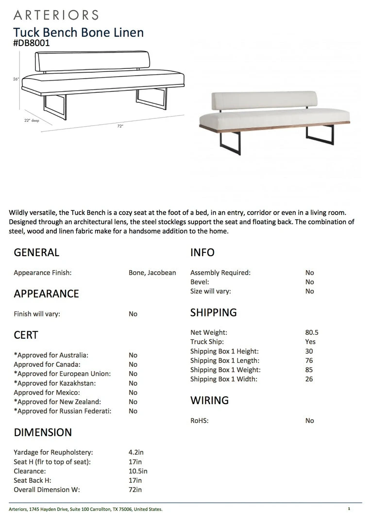 Arteriors Home Tuck Bench Bone Linen New Arrivals 7 Arteriors Home Tuck Bench Bone Linen New Arrivals