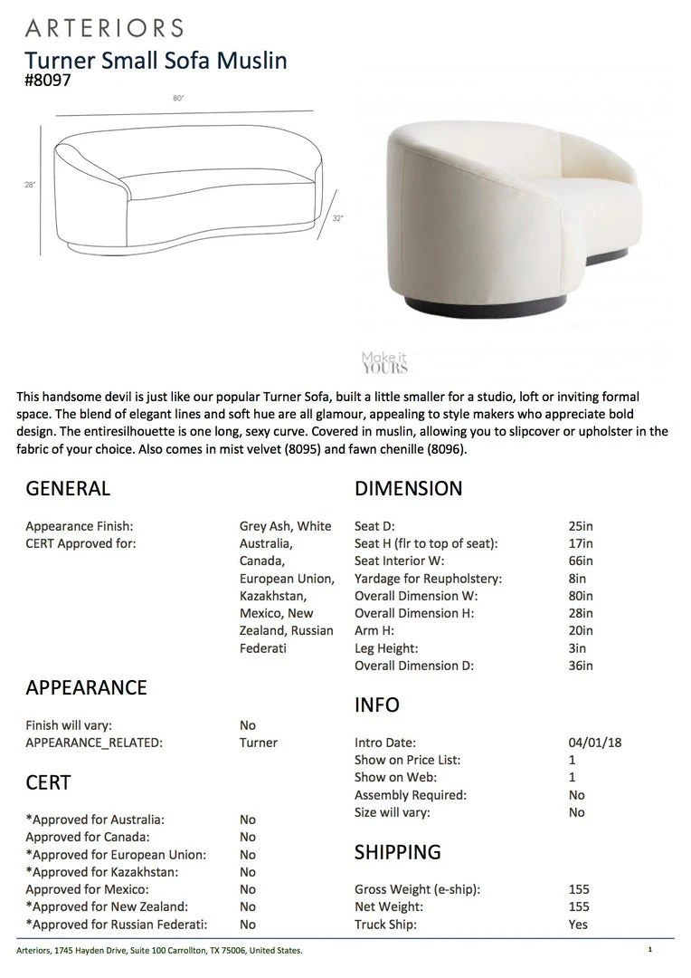 Arteriors Home Turner Small Sofa Muslin New Arrivals 7 Arteriors Home Turner Small Sofa Muslin New Arrivals