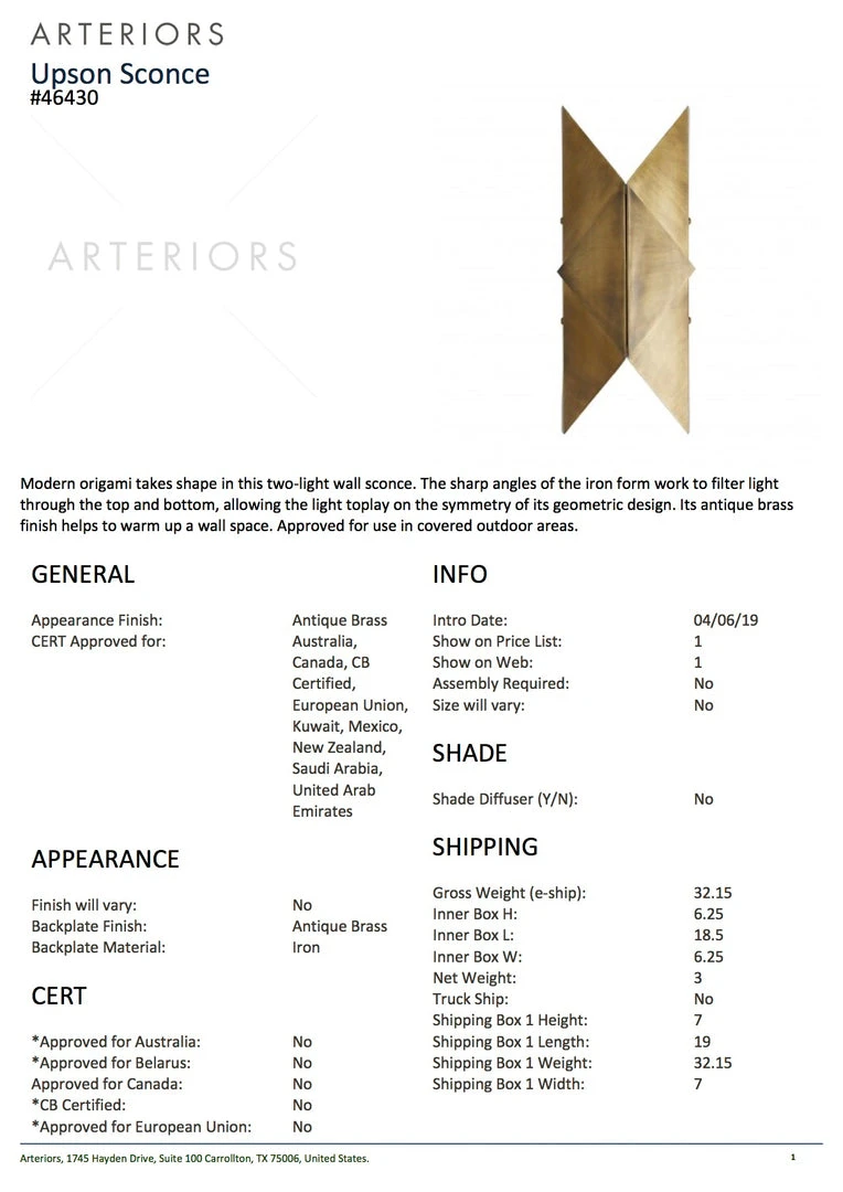 Arteriors Home Upson Sconce 6 Arteriors Home Upson Sconce