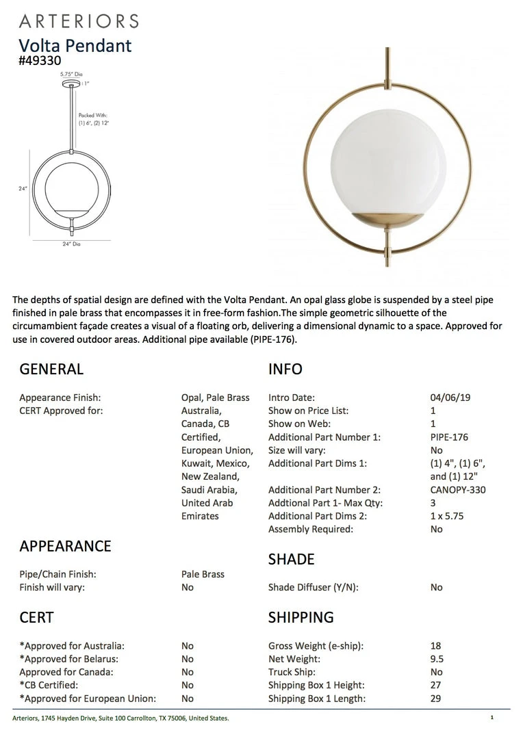 Arteriors Home Volta Pendant Pale Brass New Arrivals 7 Arteriors Home Volta Pendant Pale Brass New Arrivals