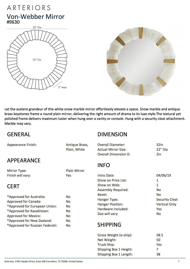 Arteriors Home New Arrivals Von-Webber Mirror 10 Arteriors Home New Arrivals Von-Webber Mirror