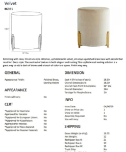 Arteriors Home Warby Ottoman Sterling Velvet 6 Arteriors Home Warby Ottoman Sterling Velvet