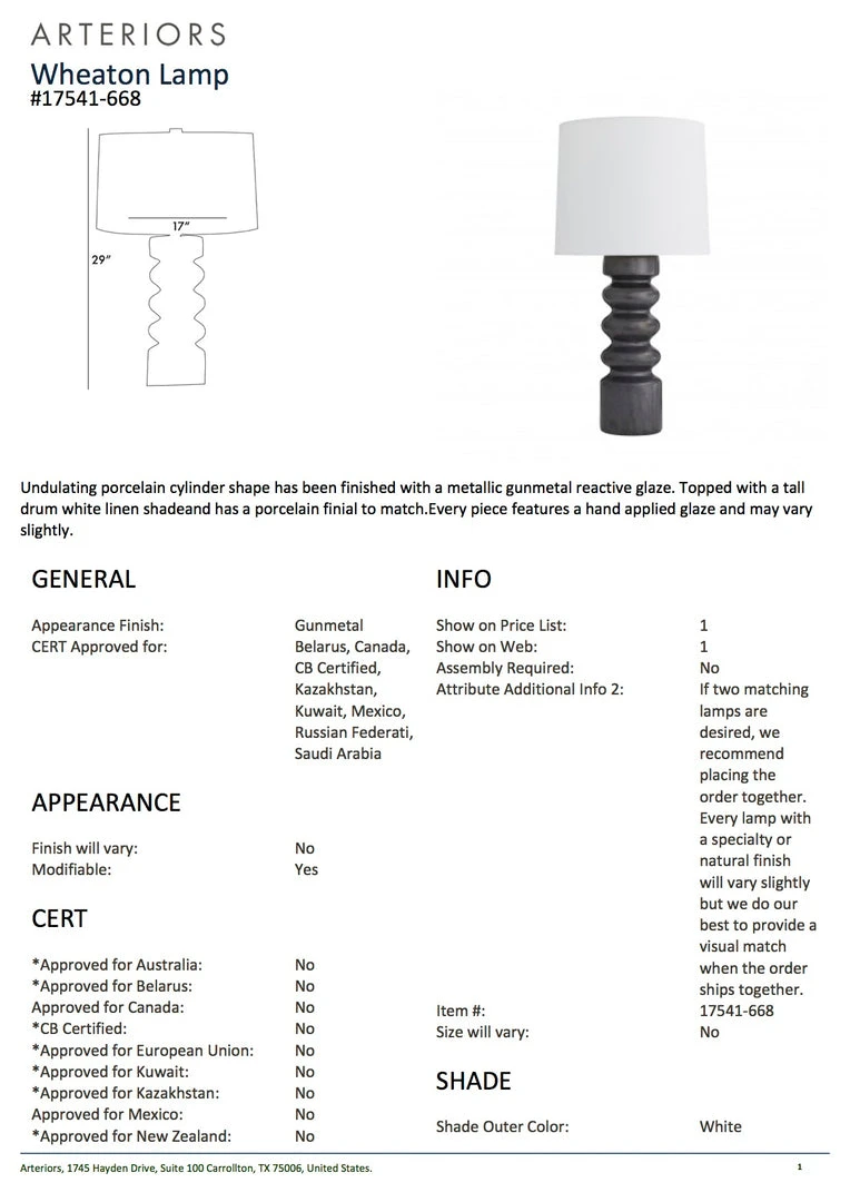 Arteriors Home Wheaton Table Lamp Gunmetal 6 Arteriors Home Wheaton Table Lamp Gunmetal