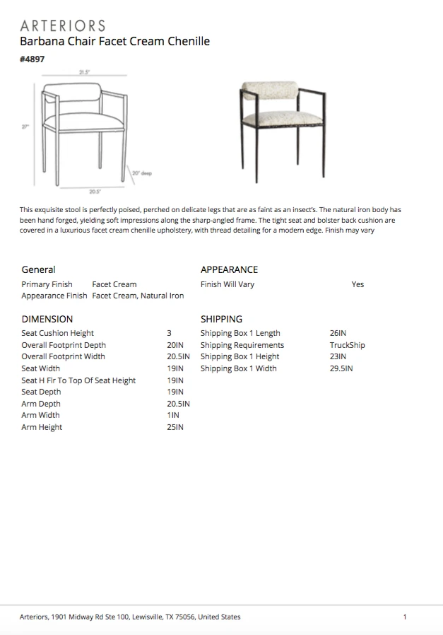 Arteriors Home New Arrivals Barbana Chair Facet Cream Chenille Arteriors Home New Arrivals Barbana Chair Facet Cream Chenille