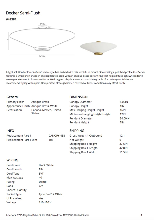 Arteriors Home Decker Semi Flush Antique Brass 10 Arteriors Home Decker Semi Flush Antique Brass