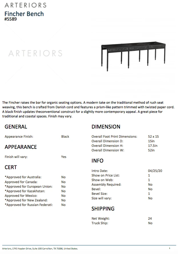 Arteriors Home New Arrivals Fincher Bench 11 Arteriors Home New Arrivals Fincher Bench