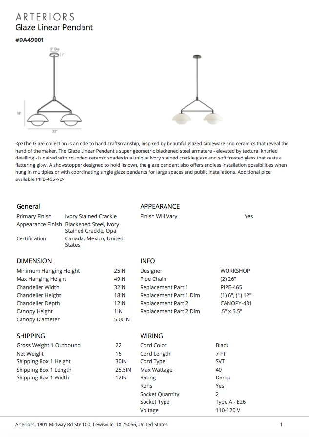 Arteriors Home New Arrivals Glaze Linear Pendant 15 Arteriors Home New Arrivals Glaze Linear Pendant