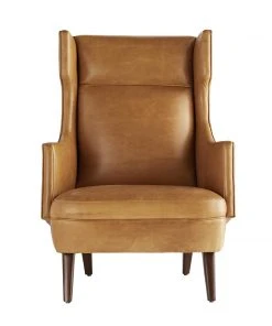 Arteriors Home Budelli Wing Chair Cognac Leather Dark