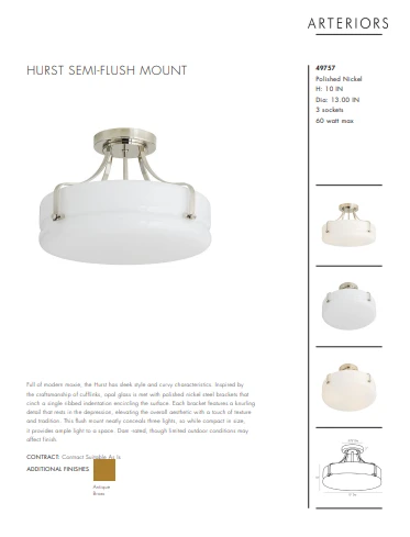 Arteriors Home Hurst Semi Flush Polished Nickel 9 Arteriors Home Hurst Semi Flush Polished Nickel