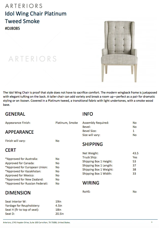 Arteriors Home Idol Wing Chair Platinum Tweed Smoke 14 Arteriors Home Idol Wing Chair Platinum Tweed Smoke