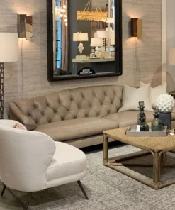 Arteriors Home Klein Sofa Mushroom Leather Grey Ash