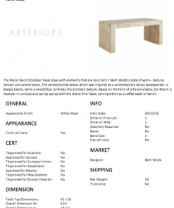 Arteriors Home Marsh Bench Cocktail Table