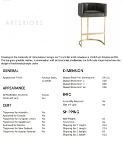 Arteriors Home Tatum Bar Stool Graphite 19 Arteriors Home Tatum Bar Stool Graphite