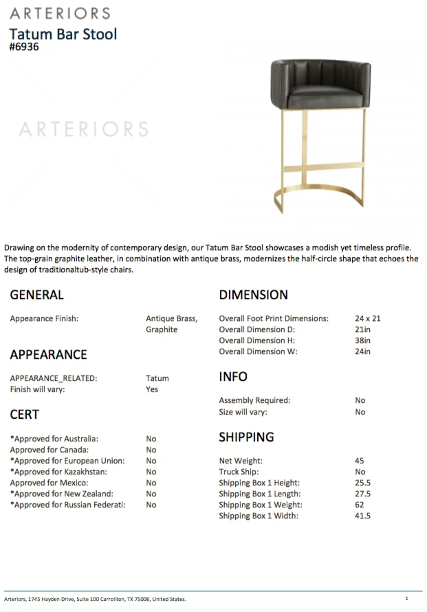 Arteriors Home Tatum Bar Stool Graphite 11 Arteriors Home Tatum Bar Stool Graphite