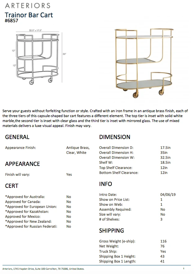 Arteriors Home Trainor Bar Cart Antique Brass Arteriors Home Trainor Bar Cart Antique Brass