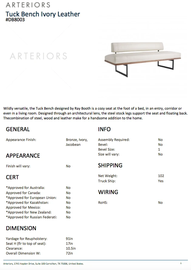 Arteriors Home Tuck Bench Ivory Leather New Arrivals Arteriors Home Tuck Bench Ivory Leather New Arrivals