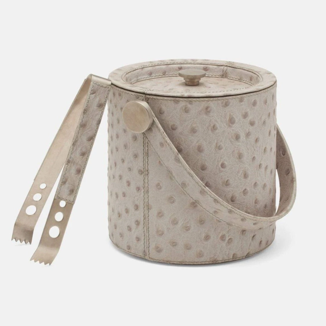 Blue Pheasant New Arrivals Witney Ice Bucket And Tongs Light Gray Ostrich 3 Blue Pheasant New Arrivals Witney Ice Bucket And Tongs Light Gray Ostrich