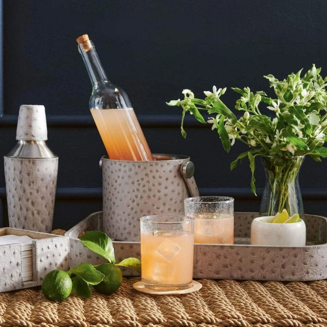 Blue Pheasant New Arrivals Witney Ice Bucket And Tongs Light Gray Ostrich 4 Blue Pheasant New Arrivals Witney Ice Bucket And Tongs Light Gray Ostrich