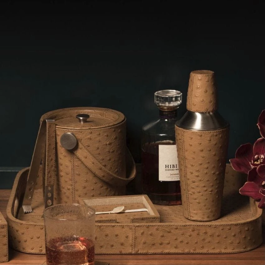 Blue Pheasant Witney Ice Bucket And Tongs Oat Brown Ostrich New Arrivals 4 Blue Pheasant Witney Ice Bucket And Tongs Oat Brown Ostrich New Arrivals