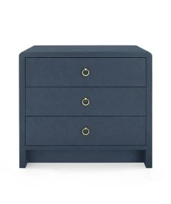 Bungalow 5 New Arrivals Bryant Linen 3 Drawer Side Table Navy Blue