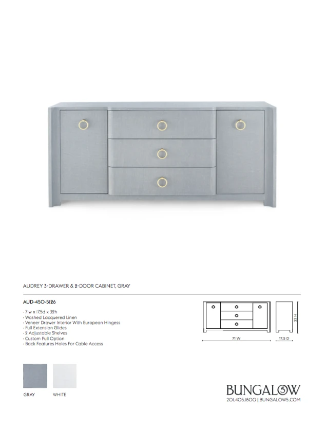 Bungalow 5 Audrey 3 Drawer 2 Door Cabinet Grey 10 Bungalow 5 Audrey 3 Drawer 2 Door Cabinet Grey