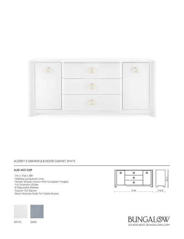 Bungalow 5 Audrey 3 Drawer 2 Door Cabinet White 13 Bungalow 5 Audrey 3 Drawer 2 Door Cabinet White
