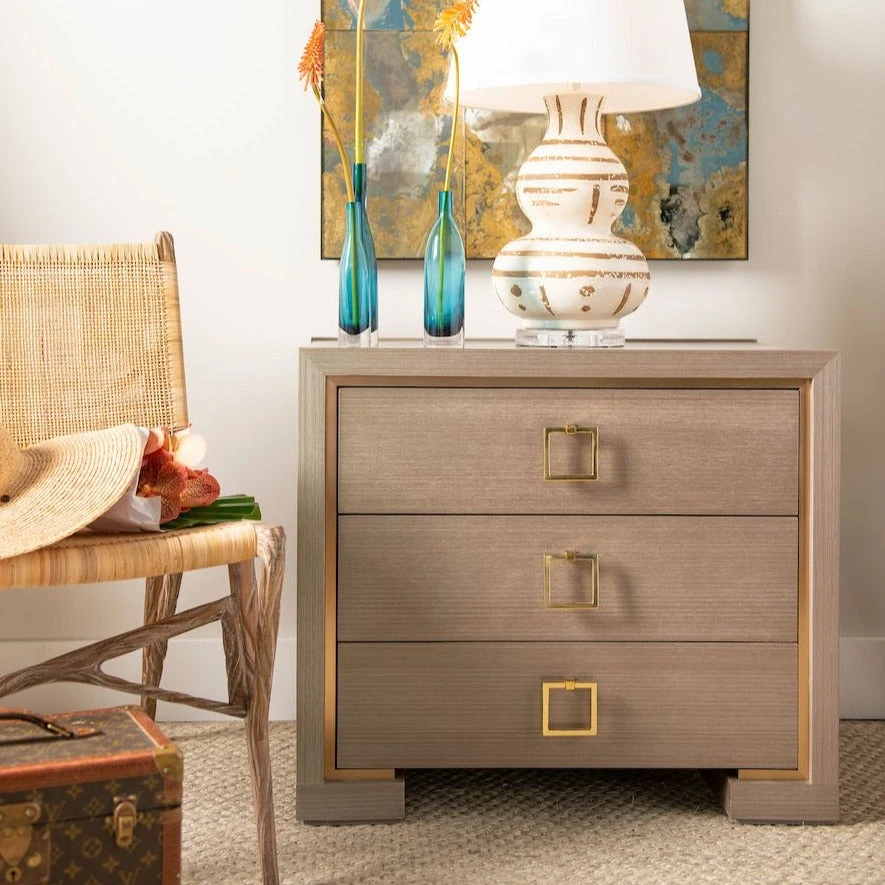 Bungalow 5 New Arrivals Blake 3 Drawer Side Table Taupe Gray 4 Bungalow 5 New Arrivals Blake 3 Drawer Side Table Taupe Gray