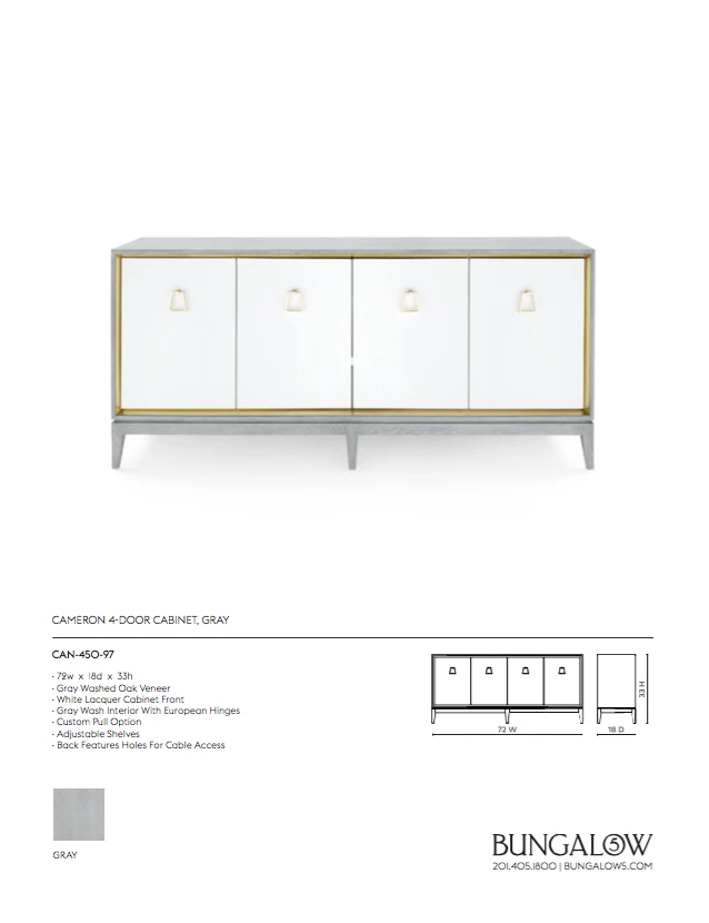 Bungalow 5 Cameron 4 Door Cabinet Gray New Arrivals 7 Bungalow 5 Cameron 4 Door Cabinet Gray New Arrivals