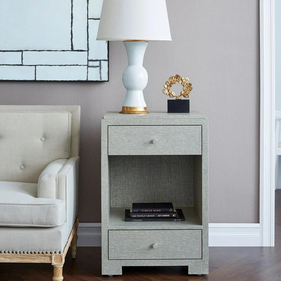 Bungalow 5 Fedor Two Drawer Side Table Moss Gray Grasscloth 4 Bungalow 5 Fedor Two Drawer Side Table Moss Gray Grasscloth