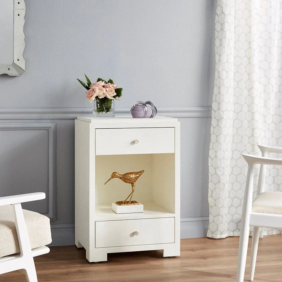 Bungalow 5 Fedor Two Drawer Side Table White Grasscloth New Arrivals 4 Bungalow 5 Fedor Two Drawer Side Table White Grasscloth New Arrivals