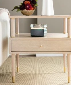 Bungalow 5 New Arrivals Gabriel 1 Drawer Side Table Bleached Oak
