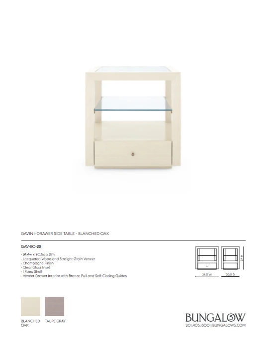 Bungalow 5 Gavin 1 Drawer Side Table Blanched Oak Bungalow 5 Gavin 1 Drawer Side Table Blanched Oak