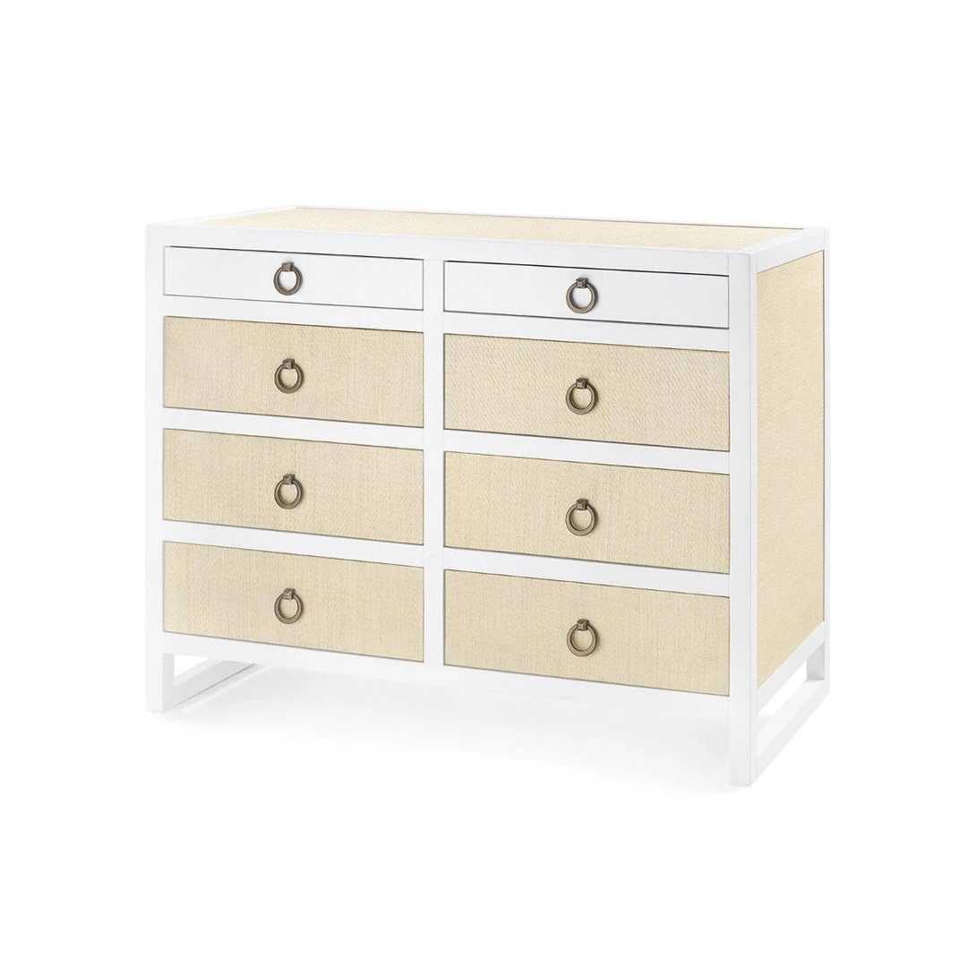 Bungalow 5 New Arrivals Mallet 8 Drawer Dresser Grasscloth And White Lacquer 3 Bungalow 5 New Arrivals Mallet 8 Drawer Dresser Grasscloth And White Lacquer