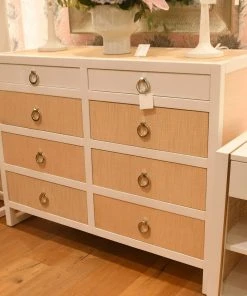 Bungalow 5 New Arrivals Mallet 8 Drawer Dresser Grasscloth And White Lacquer