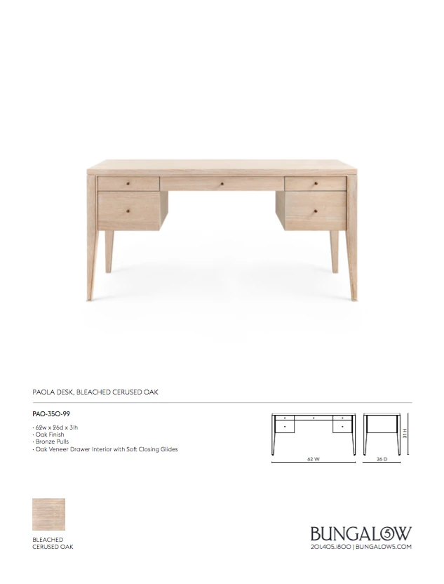Bungalow 5 Paola Desk Bleached Cerused Oak 13 Bungalow 5 Paola Desk Bleached Cerused Oak