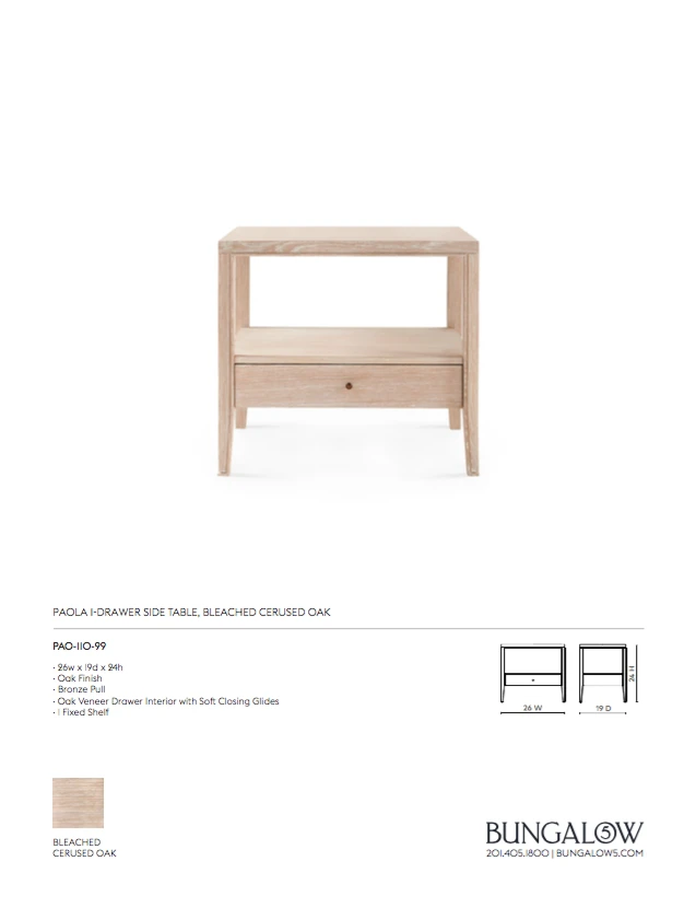 Bungalow 5 New Arrivals Paola One Drawer Side Table Bleached Cerused Oak 10 Bungalow 5 New Arrivals Paola One Drawer Side Table Bleached Cerused Oak