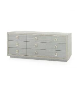 Bungalow 5 New Arrivals Parker Extra Large 9 Drawer Chest Slate Blue Lacquered Grasscloth