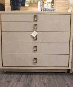 Bungalow 5 New Arrivals Parker Large 5 Drawer Chest Silver Lacquered Grasscloth