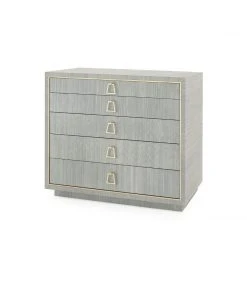 Bungalow 5 Parker Large 5 Drawer Chest Slate Blue Lacquered Grasscloth