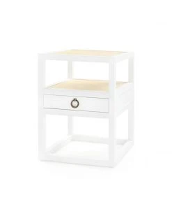 Bungalow 5 Polo 1 Drawer Side Table Grasscloth And White Lacquer New Arrivals