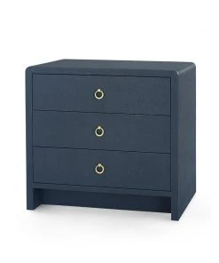Bungalow 5 New Arrivals Bryant Linen 3 Drawer Side Table Navy Blue
