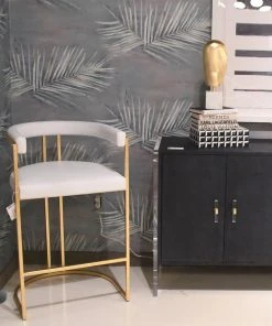 Worlds Away New Arrivals Cromwell Counter Stool Cream Velvet And Brass