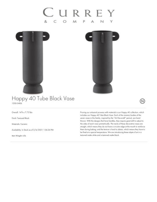Currey And Company Happy 40 Tube Vase Black New Arrivals 6 Currey And Company Happy 40 Tube Vase Black New Arrivals