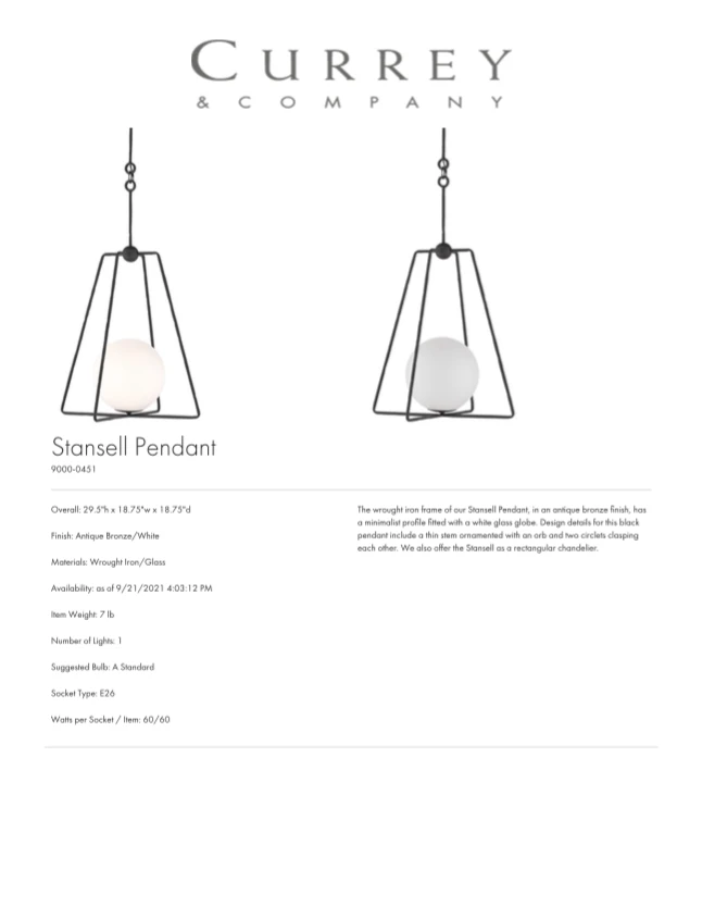 Currey And Company Stansell Pendant 6 Currey And Company Stansell Pendant