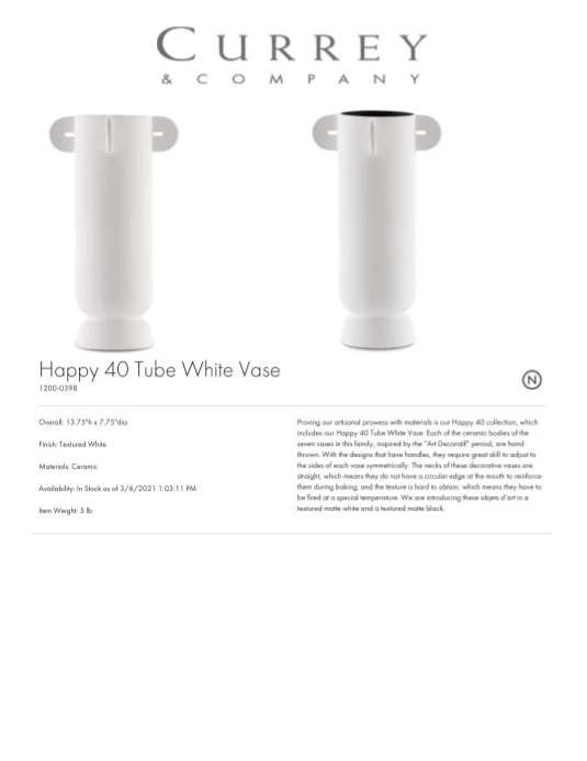 Currey And Company New Arrivals Happy 40 Tube Vase White 6 Currey And Company New Arrivals Happy 40 Tube Vase White