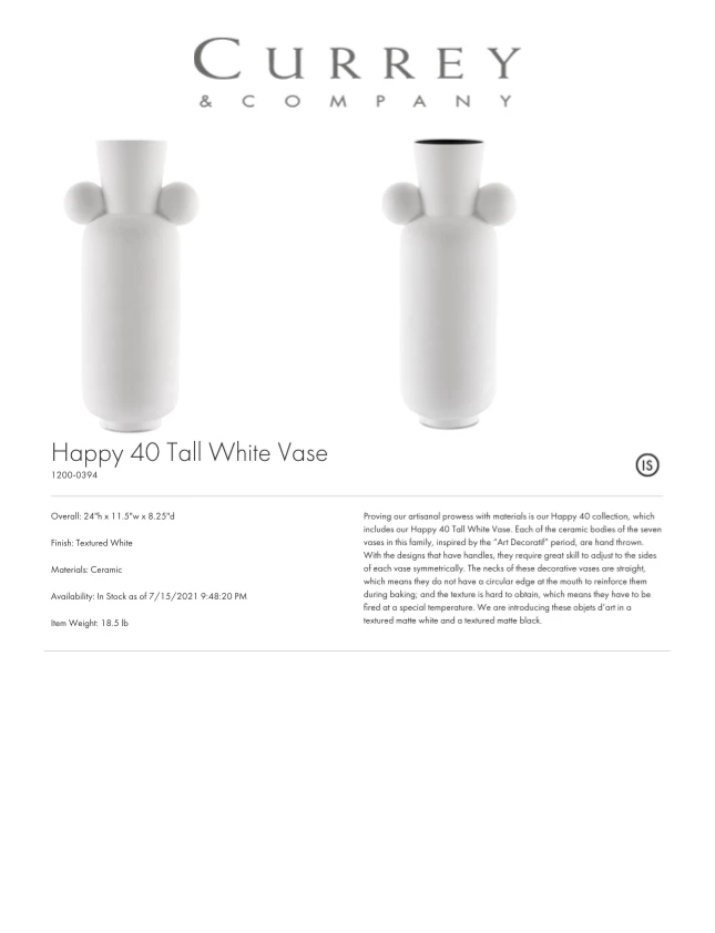Currey And Company Happy 40 Tall White Vase New Arrivals 5 Currey And Company Happy 40 Tall White Vase New Arrivals
