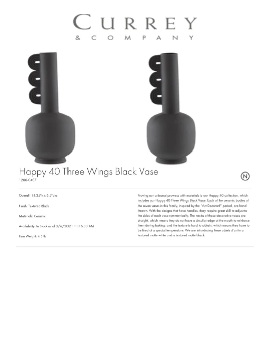 Currey And Company New Arrivals Happy 40 Three Wings Vase Black 6 Currey And Company New Arrivals Happy 40 Three Wings Vase Black